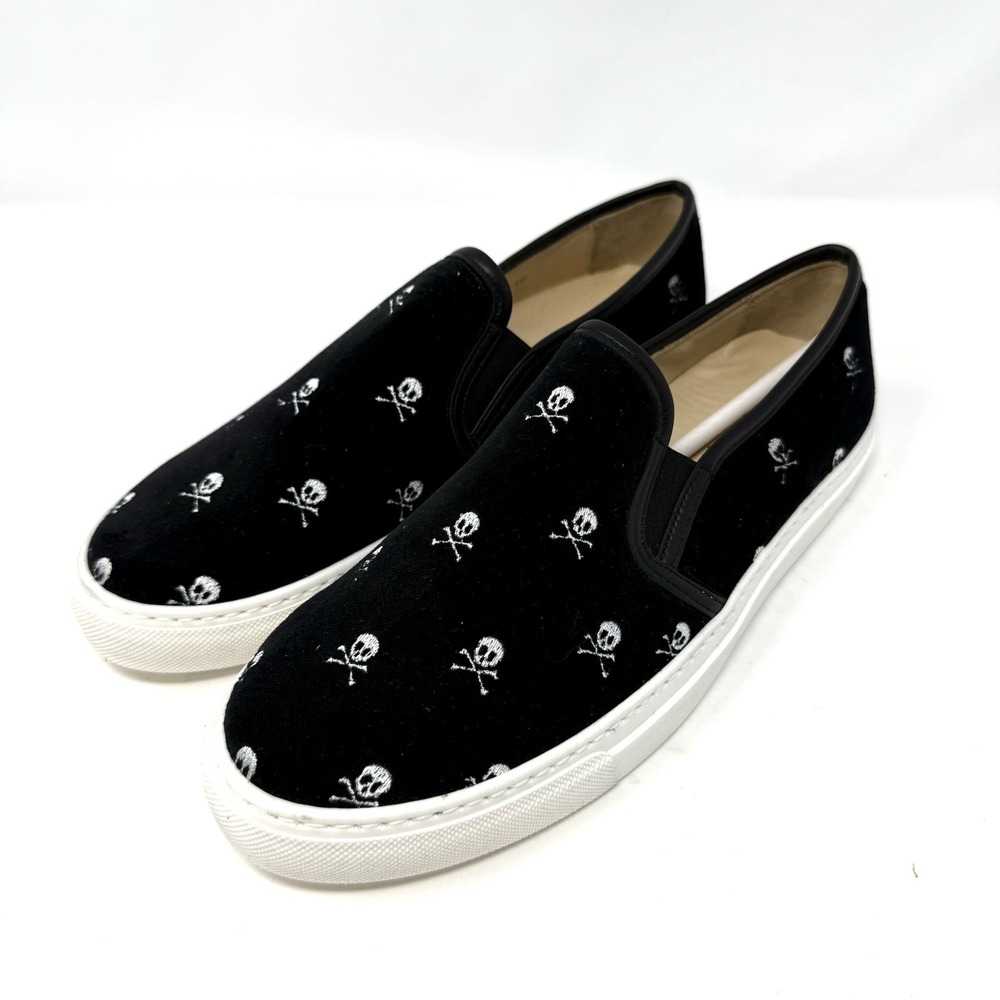 Jon Josef Bari Sneaker Loafer Slip-on Shoe Black Velvet Skull & Crossbones 41‎